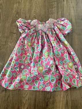 Petit Pomme Pink Paisley Smocked Cotton Dress